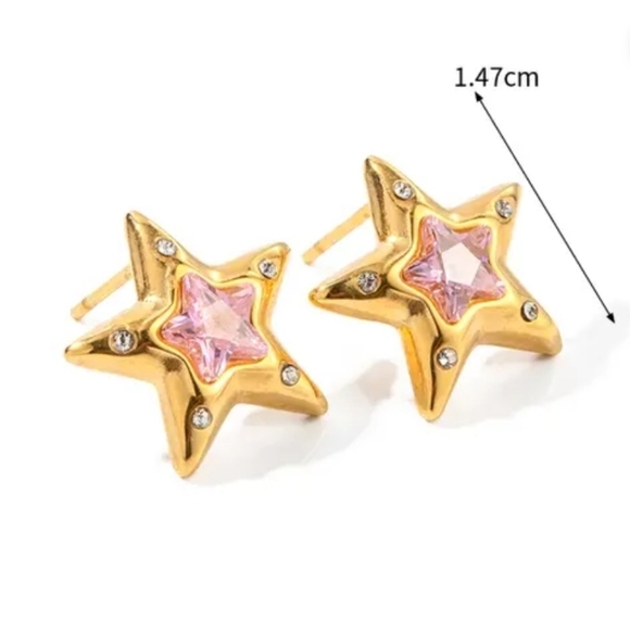 Gold Star Earrings surgical steel waterproof tarnish proof - Picture 5 of 8